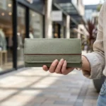 Women's Genuine Leather Long Wallet – Sage Green - Image 4