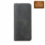 Premium Dark Grey Leather Long Wallet | Multi-Card & Zipper Design