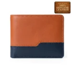 Two-Tone Genuine Leather Bifold Wallet – Tan & Navy