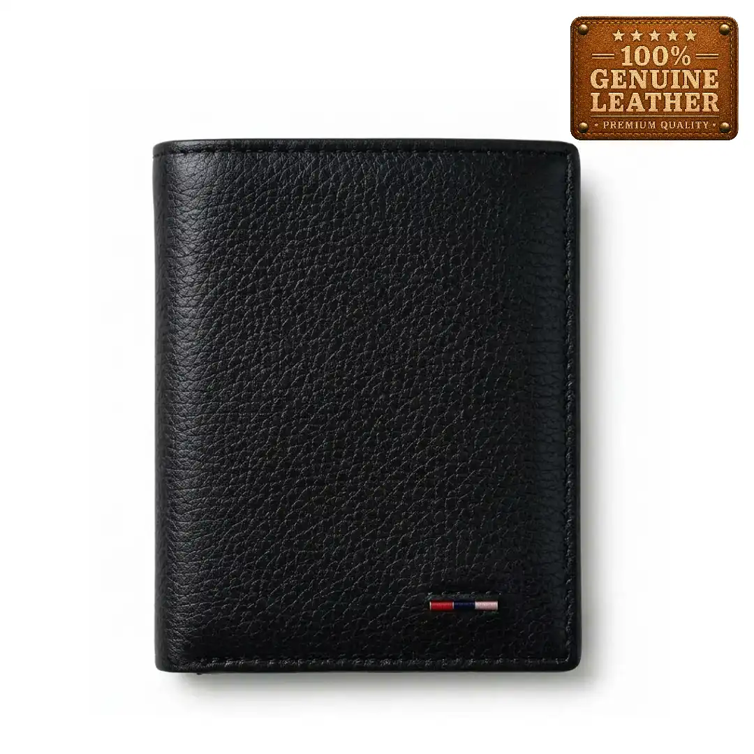 1 Black Leather Trifold Wallet with Multi Windows - Image 1
