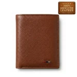 Tan Brown Leather Trifold Wallet with Multi Windows