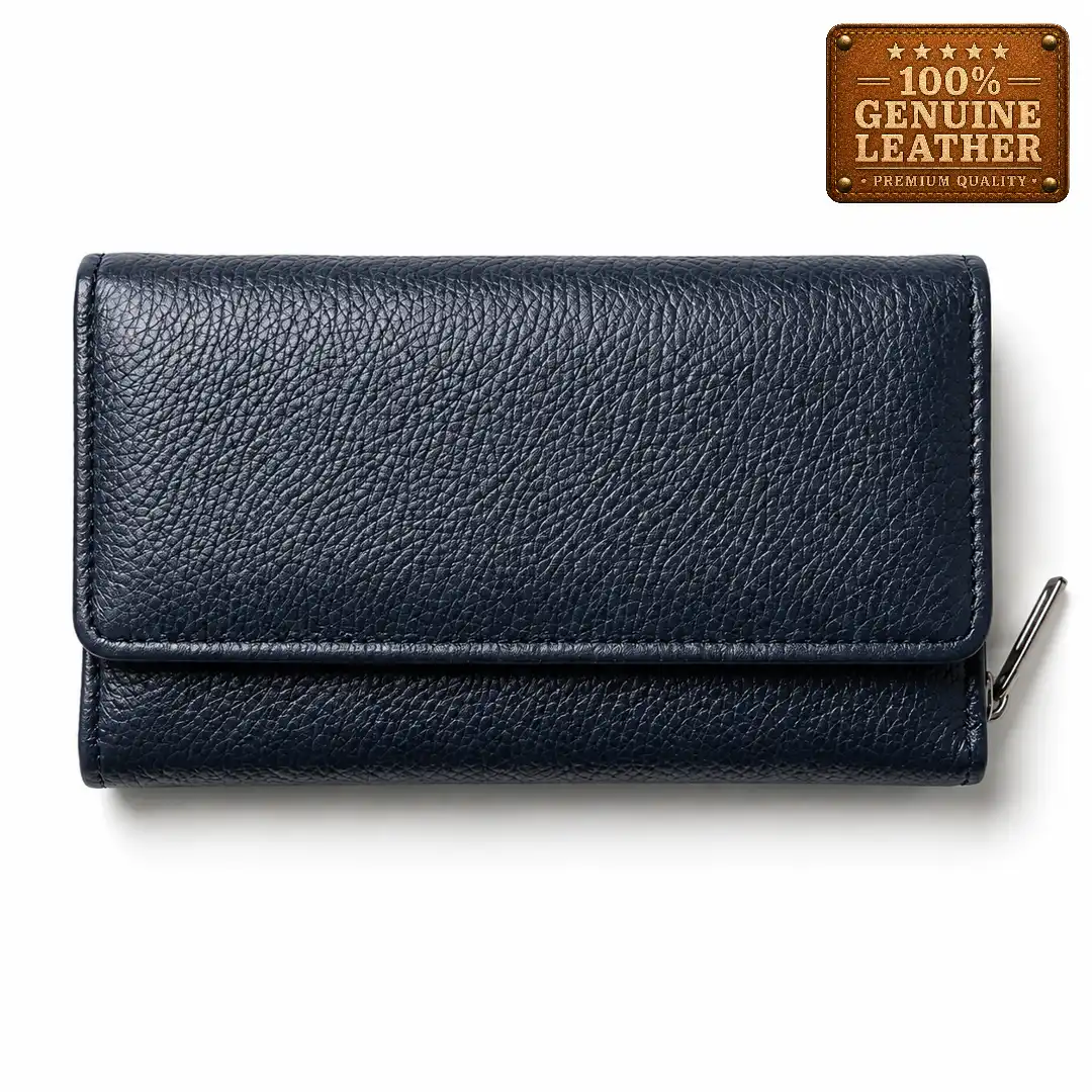 1 Women’s Navy Blue Leather Long Wallet - Image 1