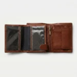 Tan Brown Leather Trifold Wallet with Multi Windows - Image 2