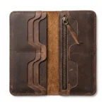Premium Brown Leather Long Wallet | Multi-Card & Zipper Design - Image 3