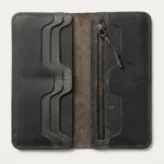 Premium Dark Grey Leather Long Wallet | Multi-Card & Zipper Design - Image 2