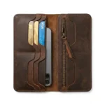 Premium Brown Leather Long Wallet | Multi-Card & Zipper Design - Image 2