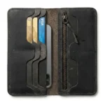 Premium Dark Grey Leather Long Wallet | Multi-Card & Zipper Design - Image 3