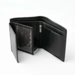 Black Leather Trifold Wallet with Multi Windows - Image 4