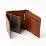 Tan Brown Leather Trifold Wallet with Multi Windows - Image 4