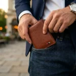 Tan Brown Leather Trifold Wallet with Multi Windows - Image 5