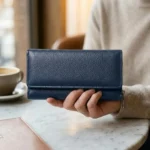 Women’s Navy Blue Leather Long Wallet - Image 7